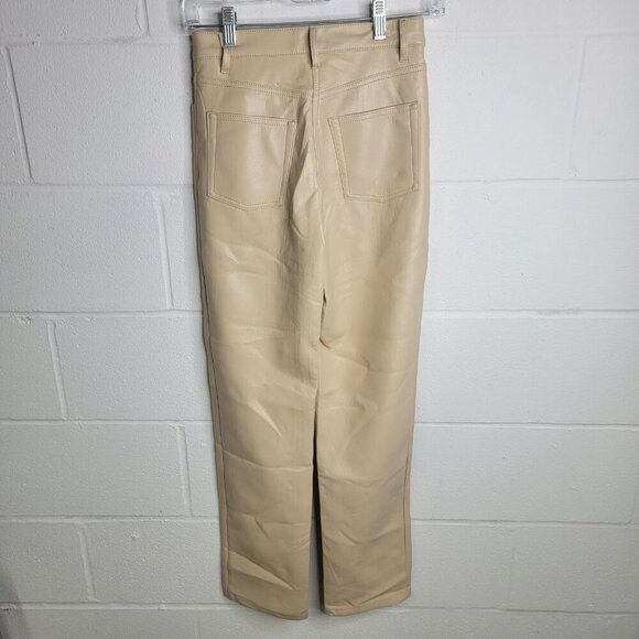 Aritzia Wilfred The Melina Ivory Beige Vegan Leather Straight Leg Pants Size 0 - Picture 5 of 11